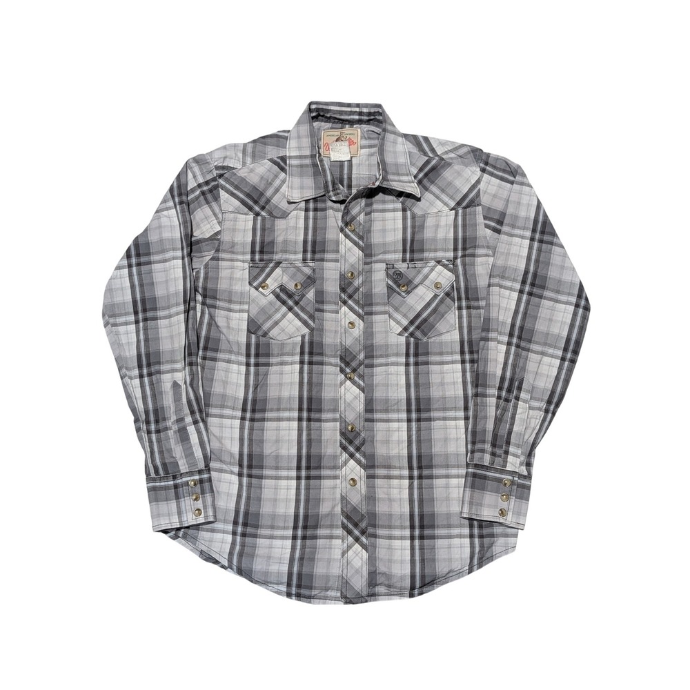 Wrangler Shirt Mens Medium Grey Plaid American Cowboys Western Snap Long Sleeve